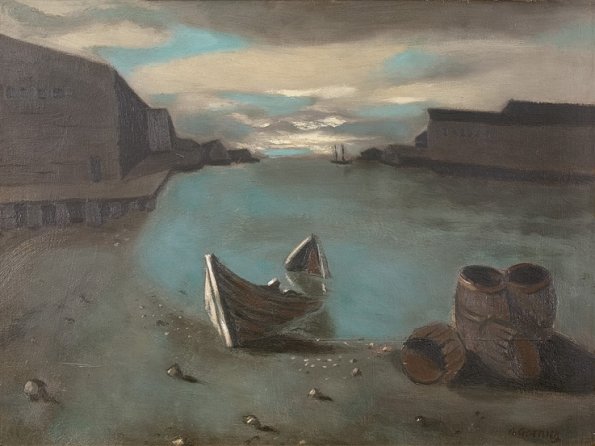 Gloucester Harbor, oil on board, 1934, 20 x 24
