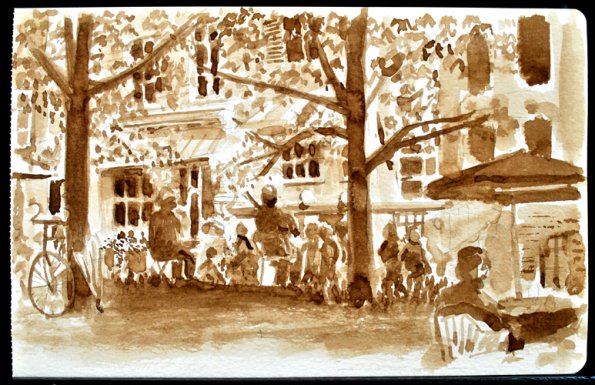 Quebec City Street Scene, Canada, Ink Wash, 8"x5"