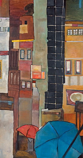 Blue Umbrellas, oil on canvas, 40 x 24