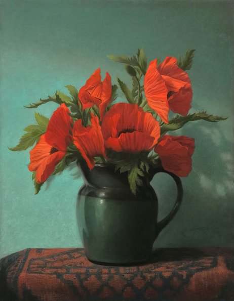 Poppies, oil on board,17.25