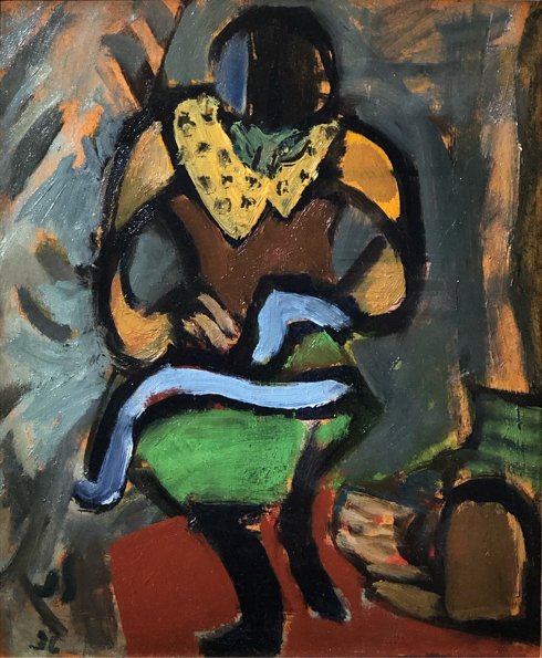 Ruth Sewing, 1934, oil on panel, 12 x 10 1/4 in.