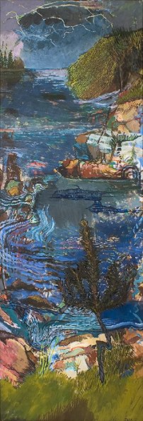 Lightening Storm Over the Ocean, 60 x20", Oil on board