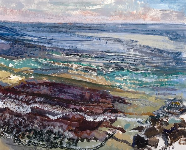 Wave Crashing on the Rocks, 16 1/2 x 19", Oil on board