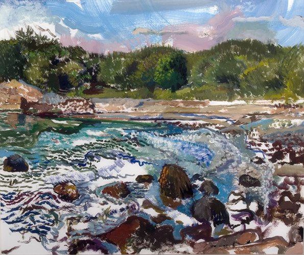 Waves Crashing on the Rocks II, 20 x 30", Oil on board